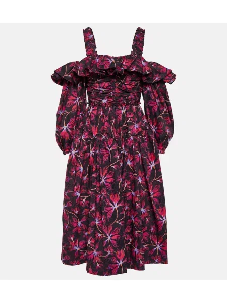 Midi obleka Ulla Johnson s cvetličnim vzorcem poplin vijolična