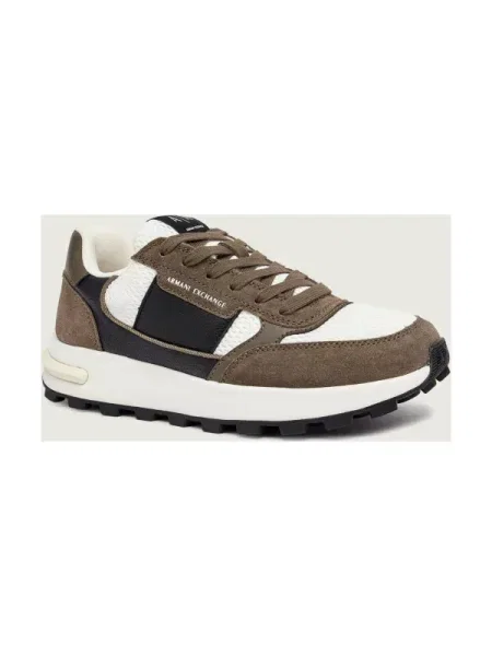 Armani Exchange Sneakers cu adaos de piele maro