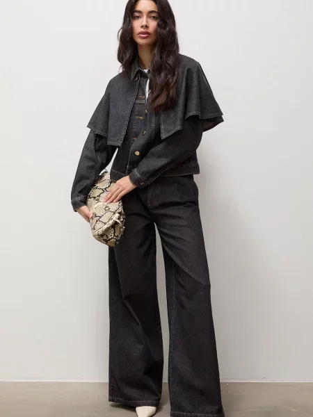 Answear.LAB blugi wide leg pentru femei negru
