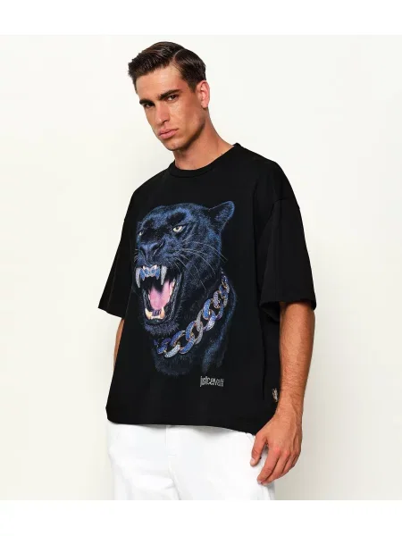 Just Cavalli Póló Rhinestone Panther fekete