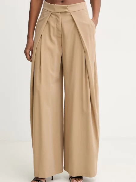 Haveone pantaloni wide leg pentru femei din vâscoză bej
