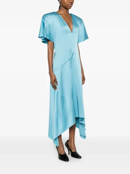 Rochie midi Stella Mccartney cu decolteu în V asimetrică albastru
