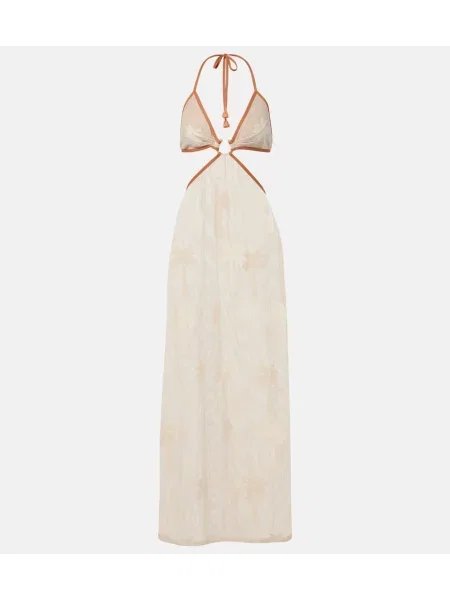 Rochie midi Johanna Ortiz cu broderie plasă bej