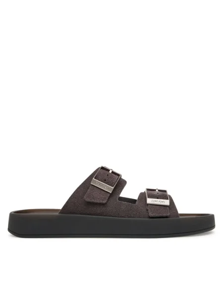 Papucs Calvin Klein Ergon Double Bar Sandal Su barna