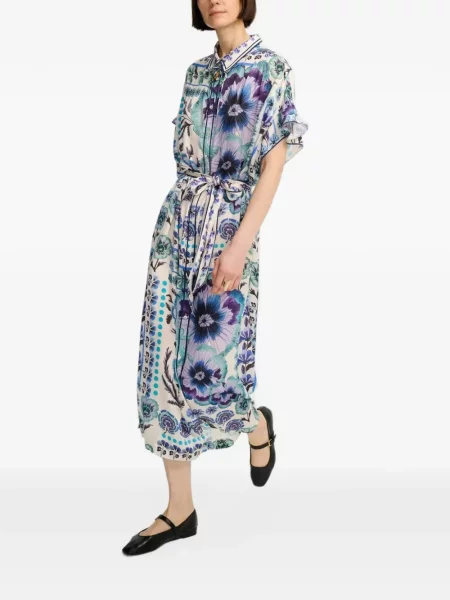 Rochie midi Carolina K cu model floral cu imagine albastru
