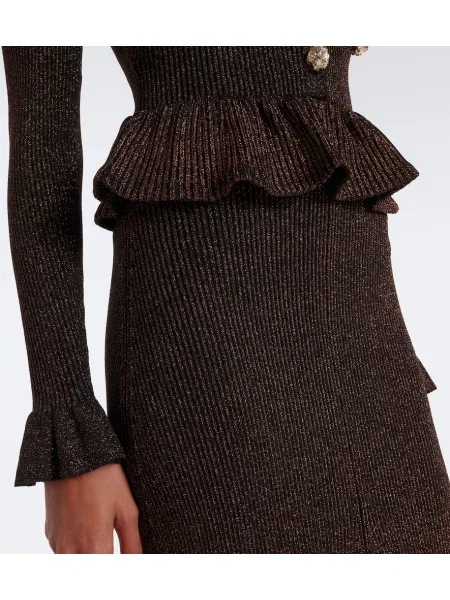 Rochie midi Self-portrait tricotate maro