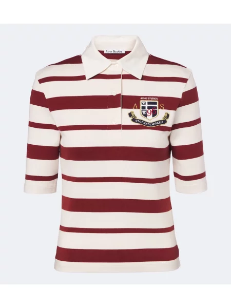 Tricou polo Acne Studios cu dungi din jerseu roșu