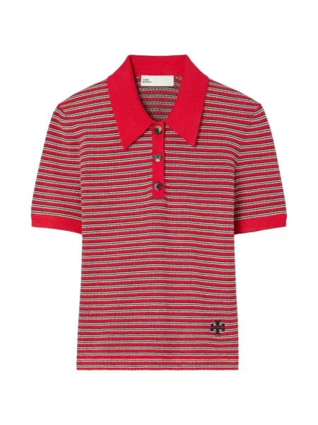 Tricou polo Tory Burch cu dungi roșu