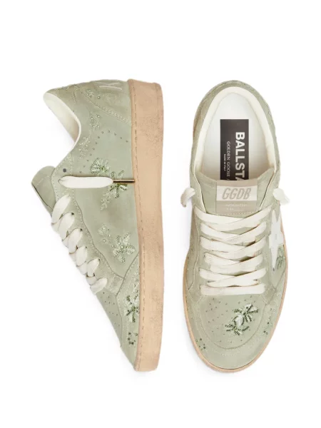 Φλοράλ sneakers Golden Goose Ball Star με κέντημα σουέντ λευκό