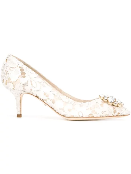 Pantofi cu toc Dolce & Gabbana din dantelă alb
