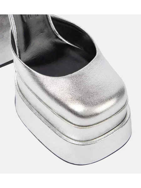 Pantofi cu toc Versace din piele cu platformă argintiu