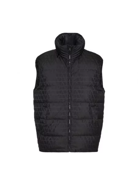 Lniana pikowana kamizelka puchowa Valentino Garavani z nadrukiem czarna