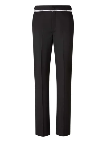 Pantaloni Off-white cu broderie alb