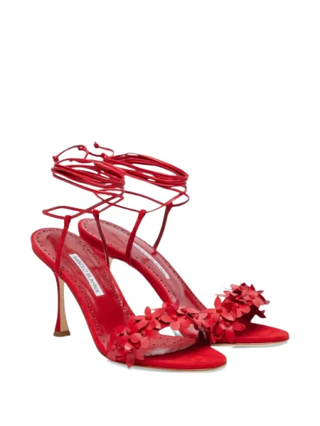 Sandale Manolo Blahnik cu model floral roșu