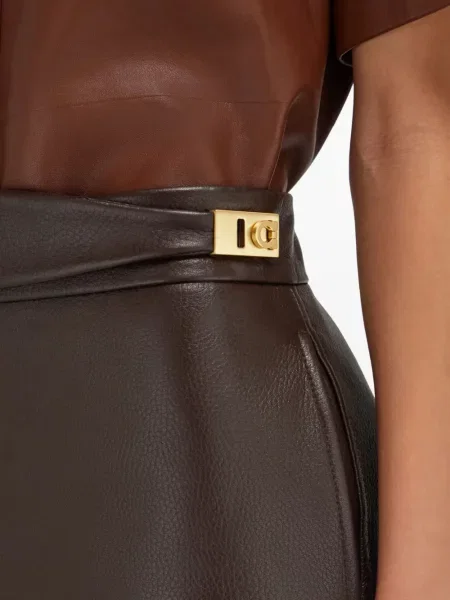 Fustă din piele Ferragamo cu crăpătură maro