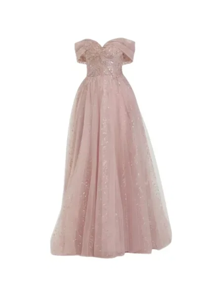 Maksi sukienka maxi Mac Duggal tiulowa garniturowa różowa