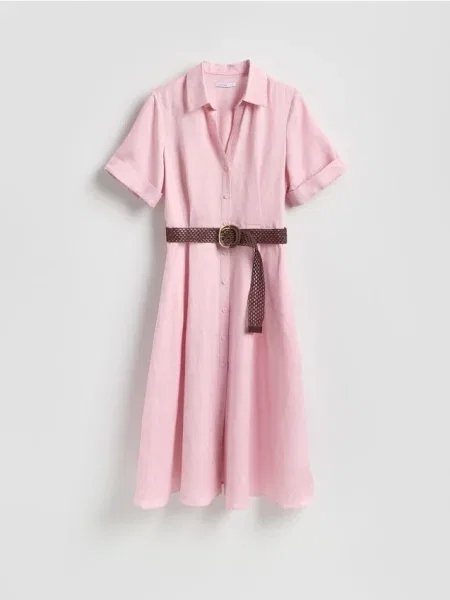 Reserved Rochie midi din amestec de in roz-pastel roz