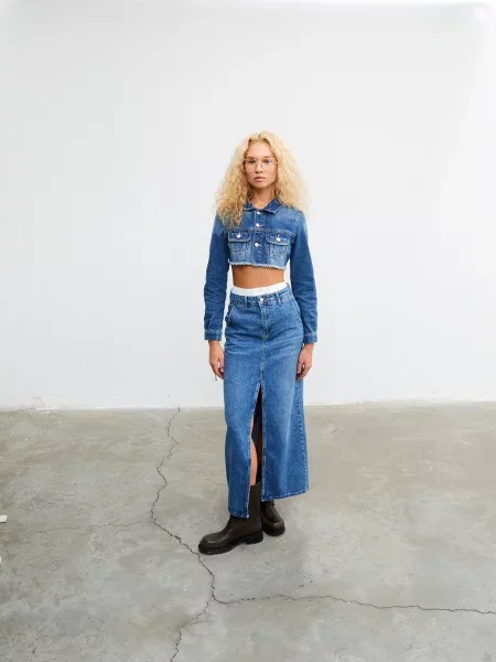 Fustă din denim Vatkali albastru