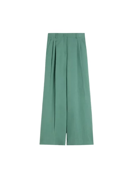 Lniane spodnie Weekend Max Mara zielone
