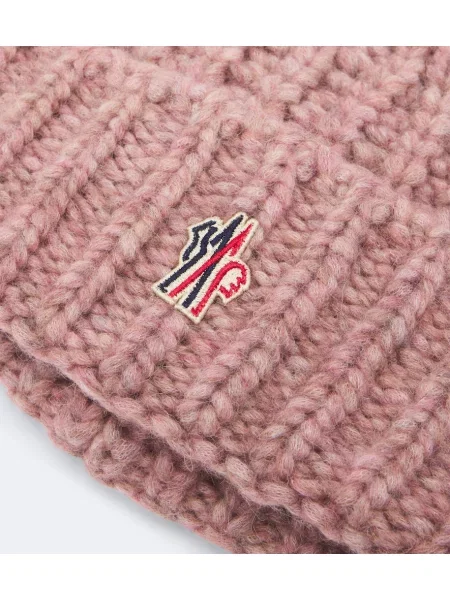 Vlnená čiapka Moncler Grenoble s autogramom ružová