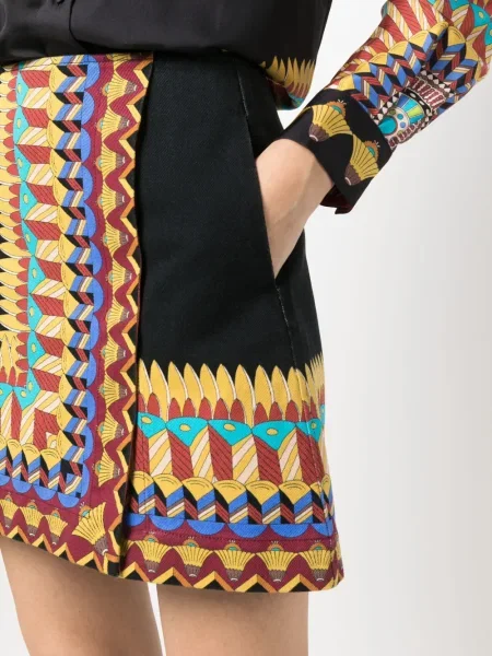 Fustă La Doublej cu imagine cu imprimeu geometric din țesătură twill negru