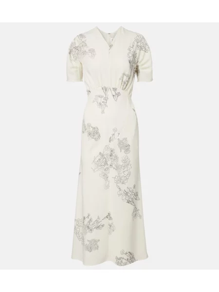 Rochie midi Victoria Beckham cu model floral până la genunchi de costum alb