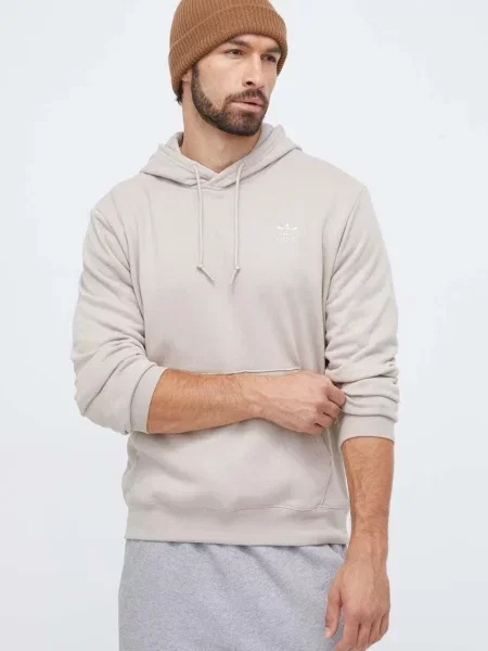 Bombažen pulover adidas Originals s kapuco bež