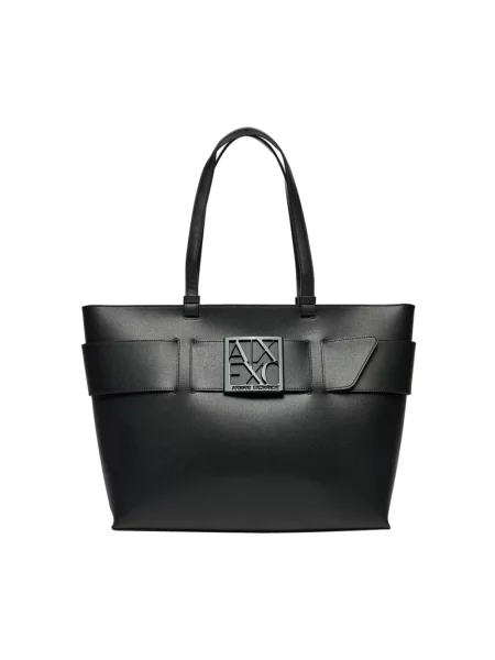 Lniana shopperka Armani Exchange czarna