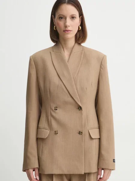 Herskind marynarka Laila dwurzędowa gładka brązowy
