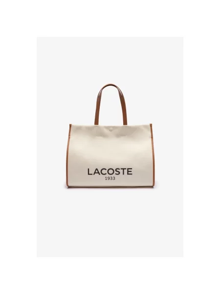 Geantă shopper Lacoste din canvas alb