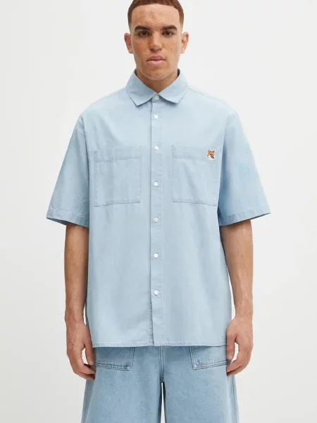 Košile Maison Kitsuné Relaxed Short Sleeve relaxed s klasickým límcem modrá