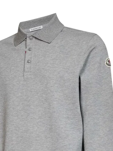 Lung tricou polo Moncler cu autograf gri