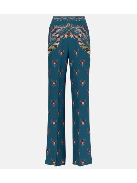 Pantaloni Etro de mătase cu model floral cu imagine albastru
