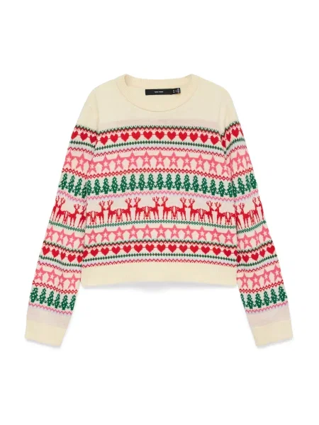 VERO MODA Pulover VMNEWCHRISTMAS / verde smarald / roșu pepene bej