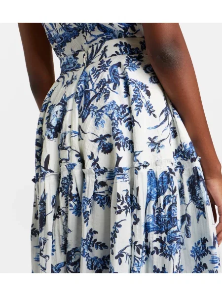 Fustă midi Erdem cu model floral din poplin albastru