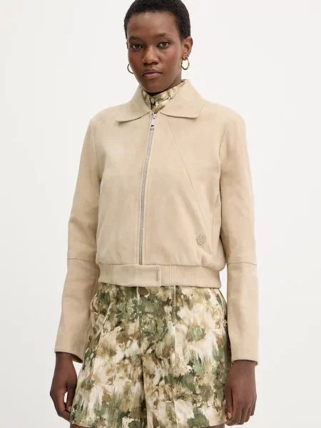 BOSS geacă din piele întoarsă Salene negru