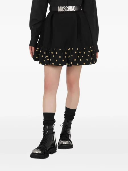Mała spódnica mini Moschino w grochy z falbankami czarna