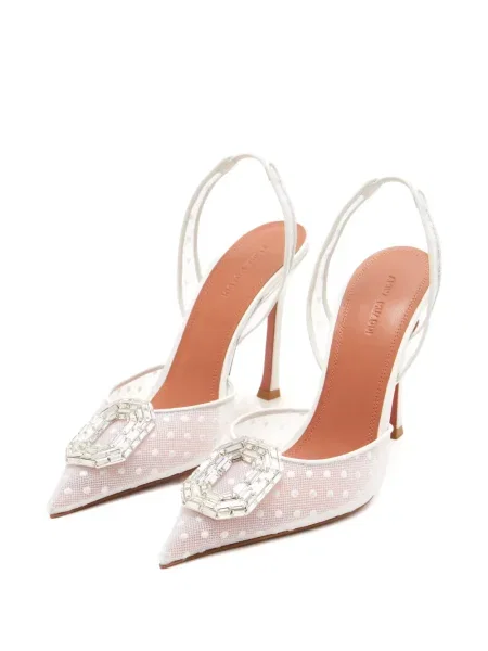 Pantofi cu toc Amina Muaddi cu buline de cristal alb