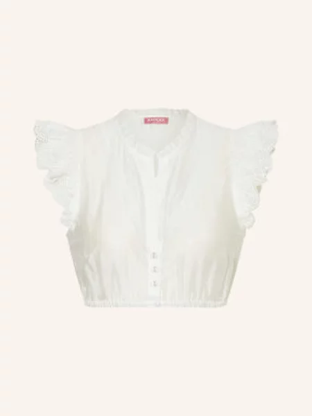 Krüger Bluzka Bawarska Eve Z Dziurkowanej Koronki Z Falbankami weiss biała