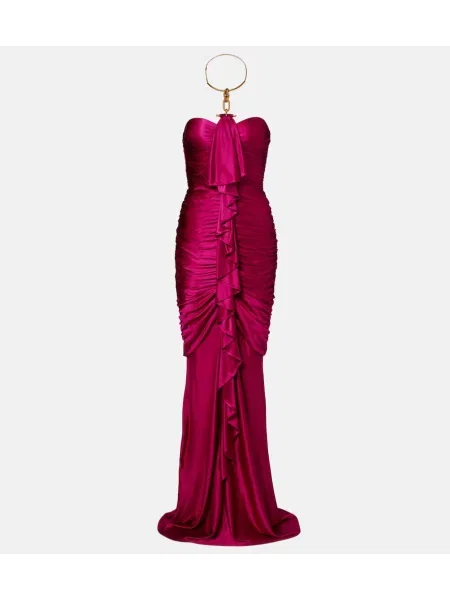 Rochie Balmain din satin cu volane drapată roz