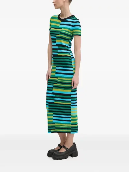 Sukienka midi Desigual w paski do kolan garniturowa zielona