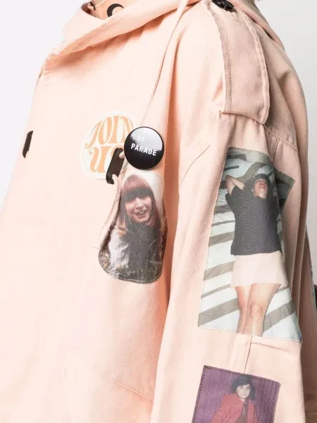 Palton Raf Simons cu glugă cu imagine roz