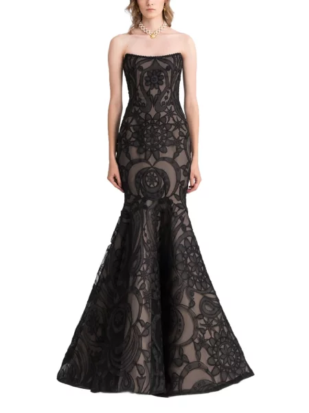 Rochie Gemy Maalouf cu model floral cu aplicații fără bretele negru