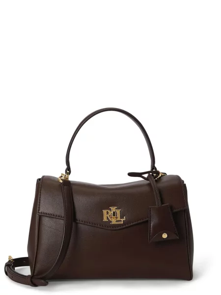 Torba na ramię z naturalnej skóry z odpinanym paskiem na ramię Lauren Ralph Lauren brązowa