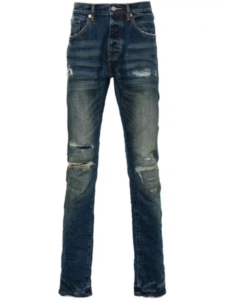 Blugi skinny Purple Brand zdrențuiți skinny fit albastru