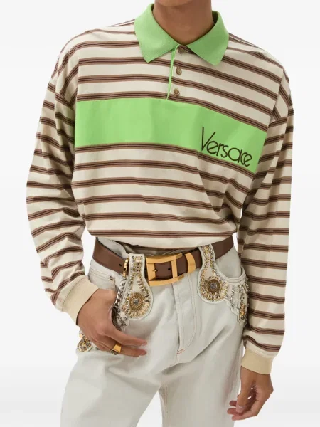 Tricou polo Versace cu dungi cu autograf