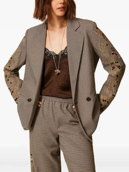 Sacou Twinset cu broderie cu model pepito maro
