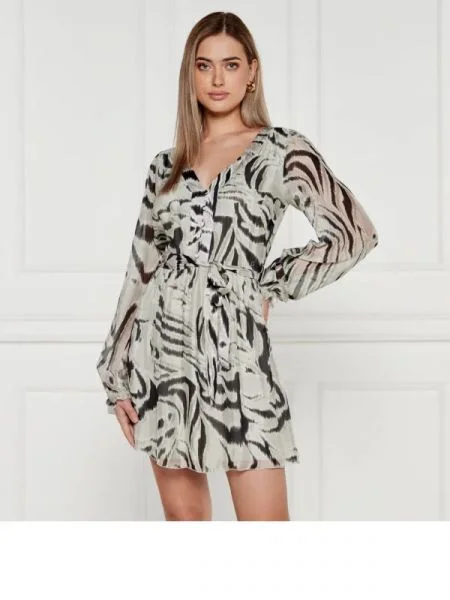 GUESS Rochie cu cordon MARCELLE cu adaos de mătase gri