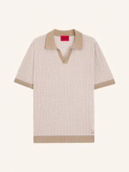 Hugo Dzianinowa Koszulka Polo Seeroy beige białe