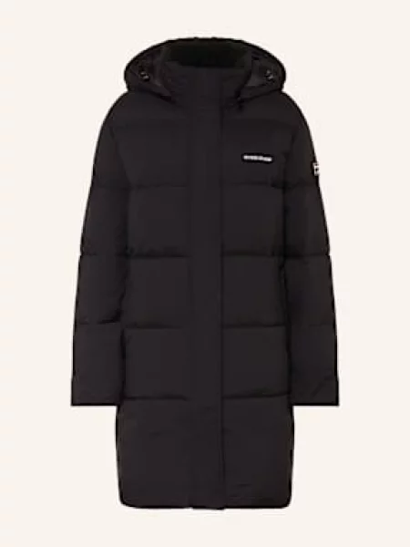 Guess Jeans Płaszcz Pikowany Z Odpinanym Kapturem schwarz czarny